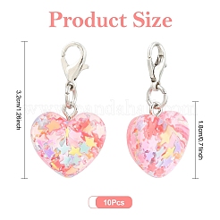 10Pcs Transparent Resin Glitter Powder Heart Pendant Decorations&nbsp;HJEW-YW00424