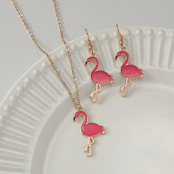 Flamingo Alloy Enamel Stud Earrings & Pendant Necklaces Sets for Women&nbsp;WH-WG896EF-01
