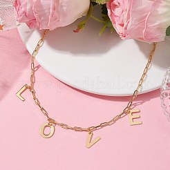 Word Love 304 Stainless Steel Charms Bib Necklaces with Brass Paperclip Chains&nbsp;NJEW-JN04534