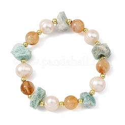 Round Natural Citrine & Nuggets Amazonite Beads Stretch Bracelets&nbsp;BJEW-JB14287-03