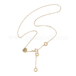 Brass Micro Pave Black Cubic Zirconia Column Bead and Love Disc Pendant Cable Chain Necklaces&nbsp;NJEW-JN05767