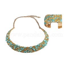 Flat Round Alloy Rhinestone & Resin Chip Choker & Cuff Bangle & Dangle Earring Sets&nbsp;FS-WG7609E-02