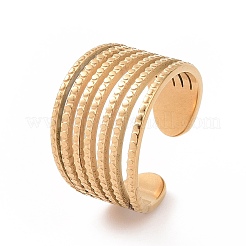Ion Plating(IP) 304 Stainless Steel Multi Line Wide Open Cuff Ring for Women&nbsp;RJEW-L103-39G