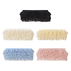 25 Yards 5 Colors Double Tiers Pleated Chiffon Polyester Ribbons&nbsp;ORIB-CW0001-01