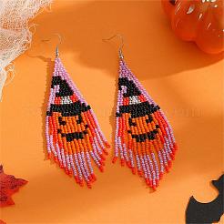 Halloween Style Pumpkin Glass Bead Handmade Dangle Earrings&nbsp;WN9498