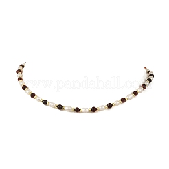 Natural Cultured Freshwater Pearl Rice and Natural Blood Amber Round Beaded Necklaces for Women&nbsp;NJEW-JN06427