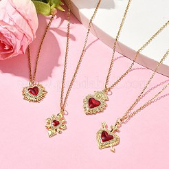 Golden Brass with Cubic Zirconia Heart Pendant Necklace&nbsp;NJEW-JN04592