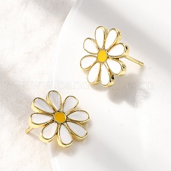 Brass Enamel Flower Stud Earrings&nbsp;EJEW-P322-04G-01