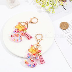 Fashion Alphabet Initial Letter Resin Keychain with Tassel Gradient Butterfly Pendant Key Ring&nbsp;KEYC-WH0027-105A