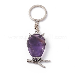 Owl Natural Amethyst Pendant Keychain&nbsp;KEYC-G056-01AS-01
