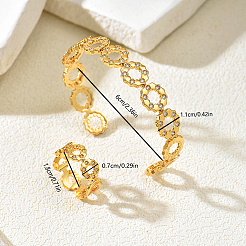 Elegant Brass Micro Pave Clear Cubic Zirconia Hollow Open Bangle & Ring Set for Women&nbsp;DL4385