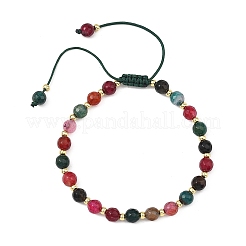 Adjustable Natural Agate Faceted Beads & Brass Spacer Beads Braided Bead Bracelets for Women Men&nbsp;BJEW-JB14075