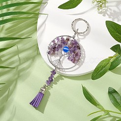 Tree of Life Alloy Natural Amethyst & Synthetic Moonstone Keychain&nbsp;KEYC-JKC00987-03