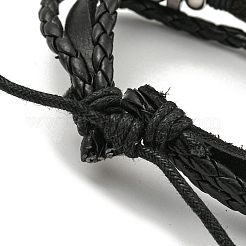 Braided PU Leather & Waxed Cords Triple Layer Multi-strand Bracelets&nbsp;BJEW-P329-06A-AB