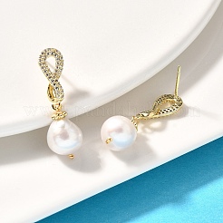 Natural Pearl Dangle Ear Studs&nbsp;EJEW-L099-01G