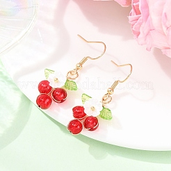 Flower with Round Acrylic & Glass Bead Dangle Earrings&nbsp;EJEW-JE06634