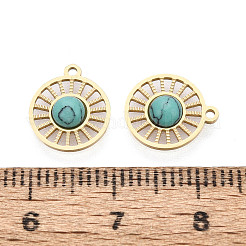 Synthetic Turquoise Flat Round Charms&nbsp;STAS-N123-03G-02