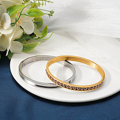 2Pcs 2 Colors 6MM Egg Shaped 201 Stainless Steel Grooved Hinged Bangles&nbsp;STAS-SC0021-30