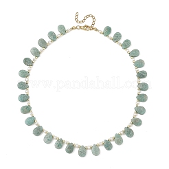 Natural Cultured Freshwater Pearl Rice & Natural Amazonite Teardrop Beaded Necklaces&nbsp;NJEW-JN06434