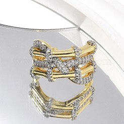 Brass Micro Pave Clear Cubic Zirconia Cuff Finger Rings for Women&nbsp;RJEW-B112-13GP