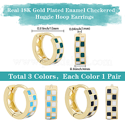 3 Pairs 3 Colors Tartan Pattern Brass Enamel Hoop Earrings&nbsp;EJEW-BBC0002-12