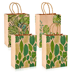 6Pcs 3 Styles Rectangle Paper Leaf Printed Bags with Handles&nbsp;CARB-TA0001-10