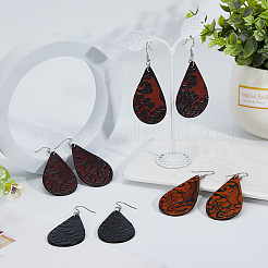 4 Pairs 4 Colors PU Leather Dangle Earrings with Steel Iron Pins&nbsp;EJEW-FI0003-09