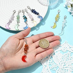 8Pcs 8 Colors Transparent Glass Moon & Gemstone Chip Pendant Decorations&nbsp;HJEW-YW00382