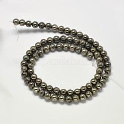 Natural Pyrite Round Beads Strands&nbsp;G-F197-10-4mm