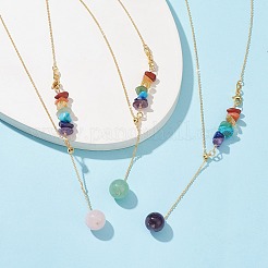 Natural Mixed Gemstone Beaded Larat Necklace with Brass Chains&nbsp;NJEW-JN04509