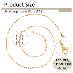 20Pcs 2 Colors 304 Stainless Steel Cable Chain Necklaces Set&nbsp;MAK-NB0001-22