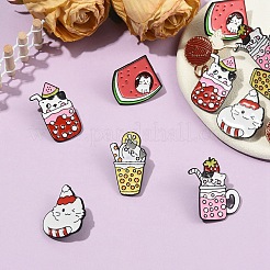 6Pcs 6 Styles Cat Enamel Pins&nbsp;JEWB-YW0001-10