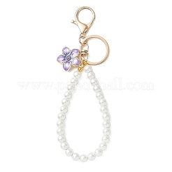 4Pcs 4 Colors Alloy Enamel Flower Charm with Plastic Pearl Beaded Pendant Decorations&nbsp;HJEW-JM04330
