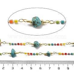 Synthetic Turquoise & Glass Link Chains&nbsp;CHC-K014-15G-01