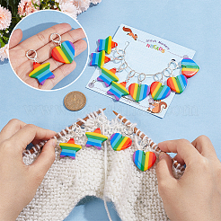 12Pcs 2 Style Striped Plastic Rainbow Heart & Star Charm Locking Stitch Markers&nbsp;HJEW-PH01681