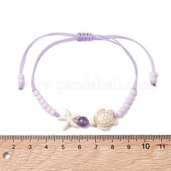 Adjustable Ocean Starfish Turtle Natural Mixed Gemstone & Glass Seed Beads Braided Bracelets&nbsp;BJEW-MZ00324