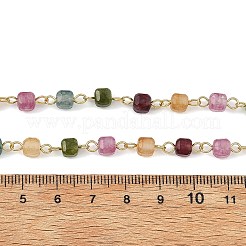 Natural Multicolor Tourmaline Faceted Cube Handmade Beaded Chains&nbsp;AJEW-JB01654