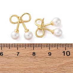 Cherry Brass ABS Plastic Pearl Stud Earrings&nbsp;EJEW-U062-03G-01