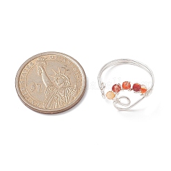 Natural Mixed Gemstone Beaded Heart Open Cuff Ring&nbsp;RJEW-JR00567