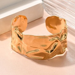 Textured 304 Stainless Steel Cuff Bangles for Women&nbsp;STAS-Z108-09G-01