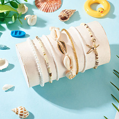 2 Bags Summer Beach Glass Seed Beaded & Natural Shell & Alloy Starfish Charm Anklet Sets&nbsp;AJEW-TA0003-69F
