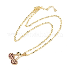 Brass Micro Pave Camellia Cubic Zirconia Fruit Pendant Necklaces for Women&nbsp;NJEW-U042-02B-G