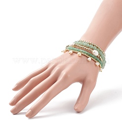 5Pcs 5 Style Natural Green Aventurine & Brass Beaded Stretch Bracelets Set&nbsp;BJEW-JB08870-03