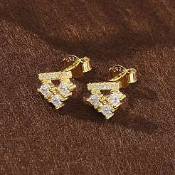 925 Sterling Silver Clear Cubic Zirconia Stud Earrings&nbsp;EJEW-Q032-01C-G