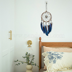 1Pc Iron Woven Web/Net with Feather Pendant Decorations&nbsp;HJEW-DJ0001-25