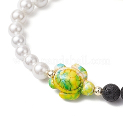 4Pcs 4 Colors Natural Lava Rock & Synthetic Turquoise Beaded Stretch Bracelets&nbsp;BJEW-JB11880