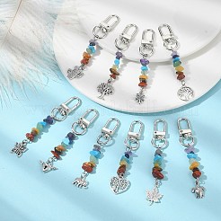 Natural & Synthetic Chip Bead with Tibetan Style Alloy Charms Pendants Decorations&nbsp;HJEW-JM01448