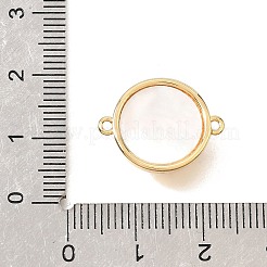Natural Tiger Eye & Natural Shell Brass Flat Round Links Connector Charms&nbsp;KK-N289-16G-01