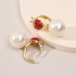 Ladybug with Round Brass Micro Pave Cubic Zirconia Hoop Earrings&nbsp;EJEW-Z164-26G