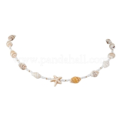 Synthetic Turquoise Starfish & Natural See Shell & Glass Seed Beaded Summer Beach Necklaces&nbsp;NJEW-TA00191